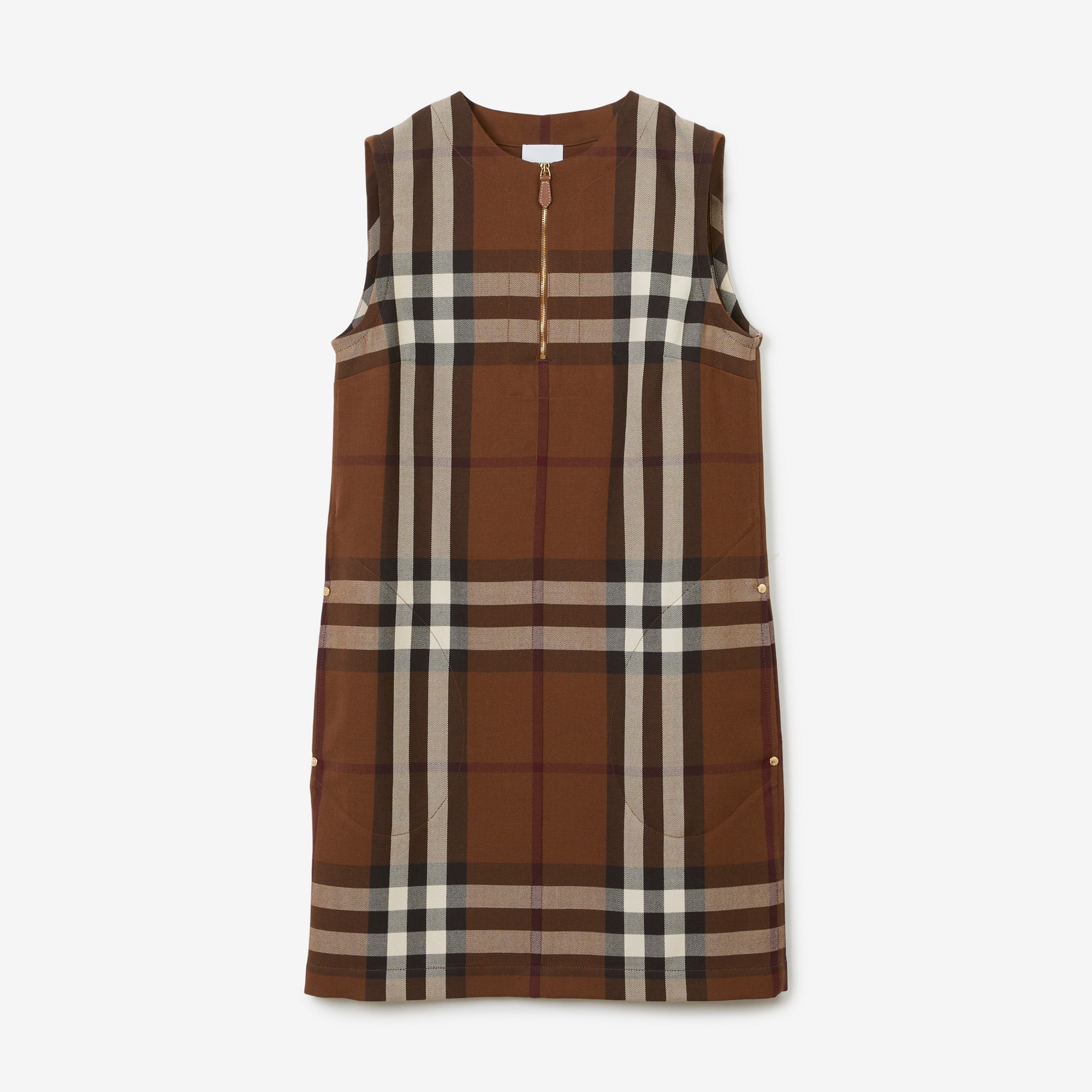 Sleeveless Check Wool Cotton Jacquard Dress - 1