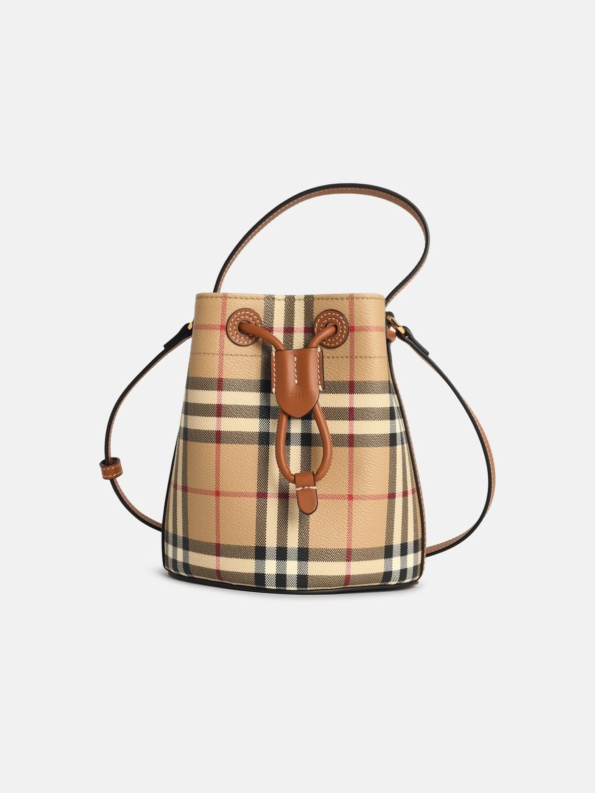 'CHECK' MINI BUCKET BAG IN BEIGE COTTON BLEND - 1