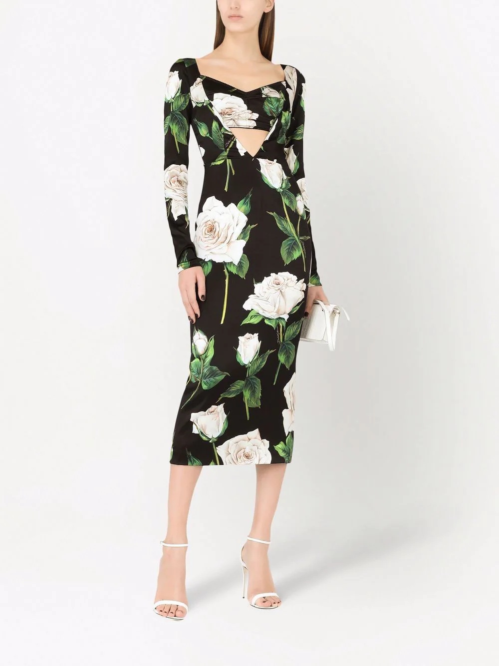 rose print cut-out midi dress - 2