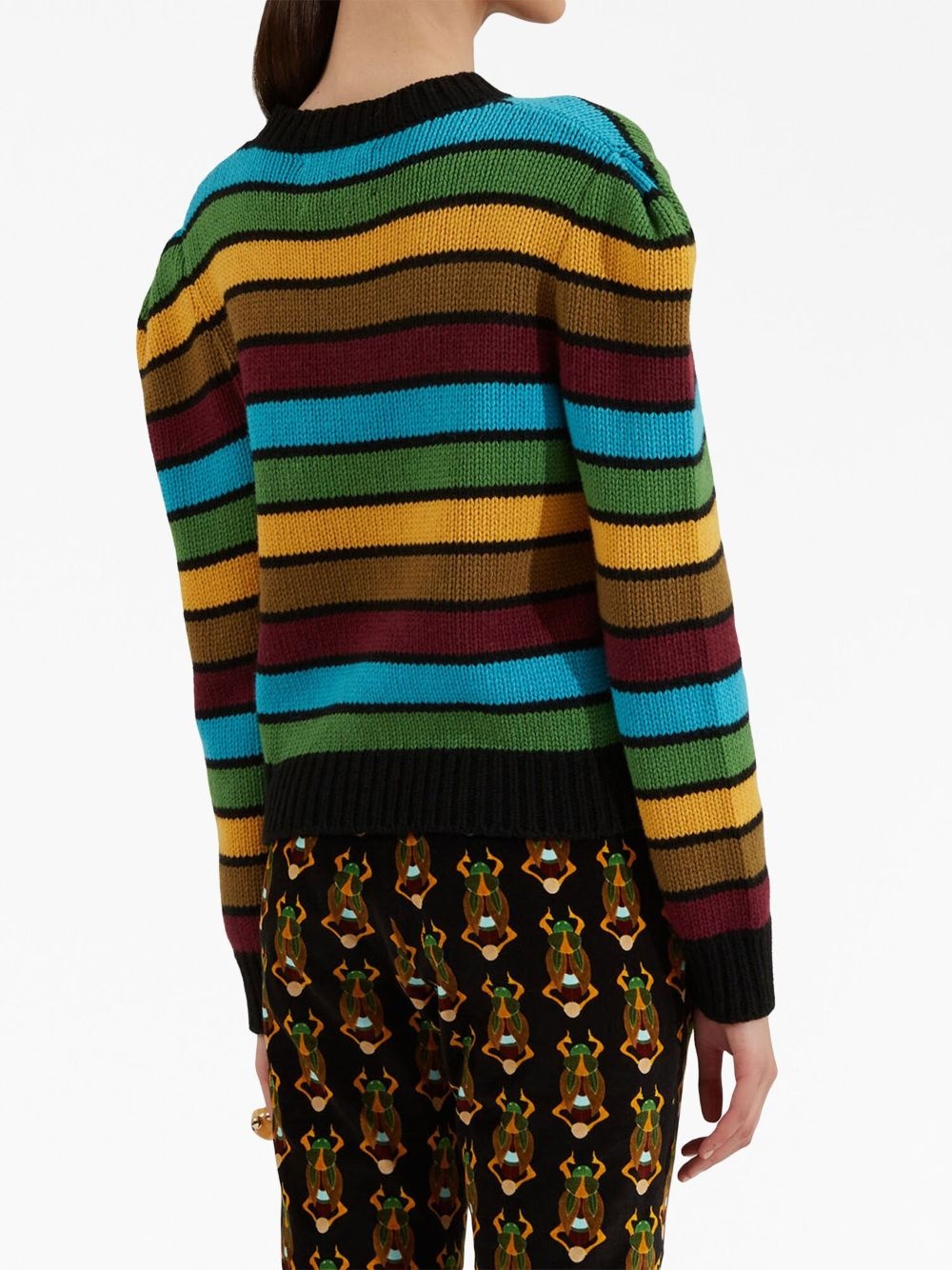 stripe-pattern knitted jumper - 3