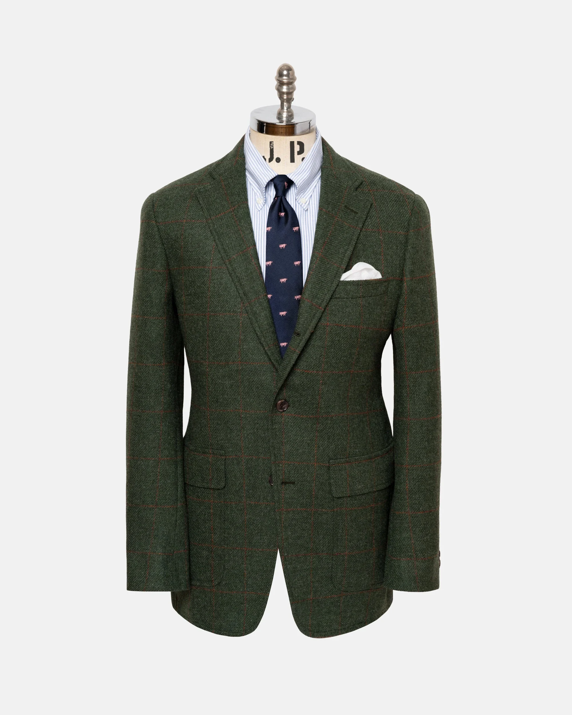 MADE-IN-USA OLIVE WINDOWPANE CHEVIOT TWEED SPORT COAT - 1
