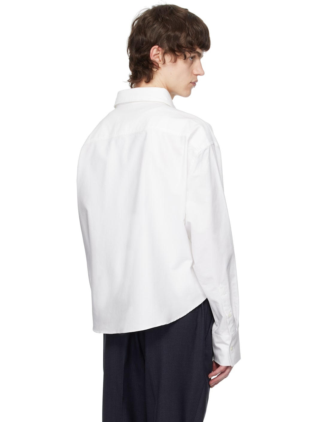 White Cotton Cropped Oversized Shirt - 3