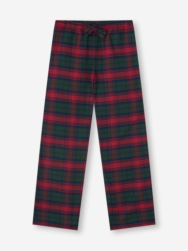 Women's Lounge Pants Kelburn Brushed Cotton Burgundy Red & Green Check 5