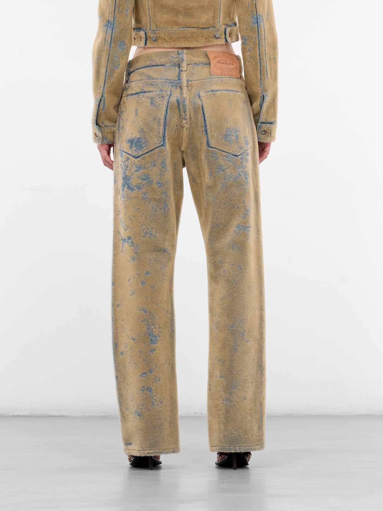 Beige Flocked Straight Leg Jeans - 3