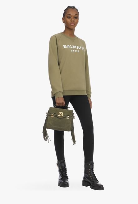 Khaki cotton sweatshirt with white Balmain logo - 2