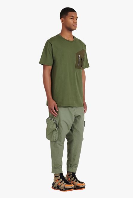 Wide-legged khaki cotton cargo pants - 6