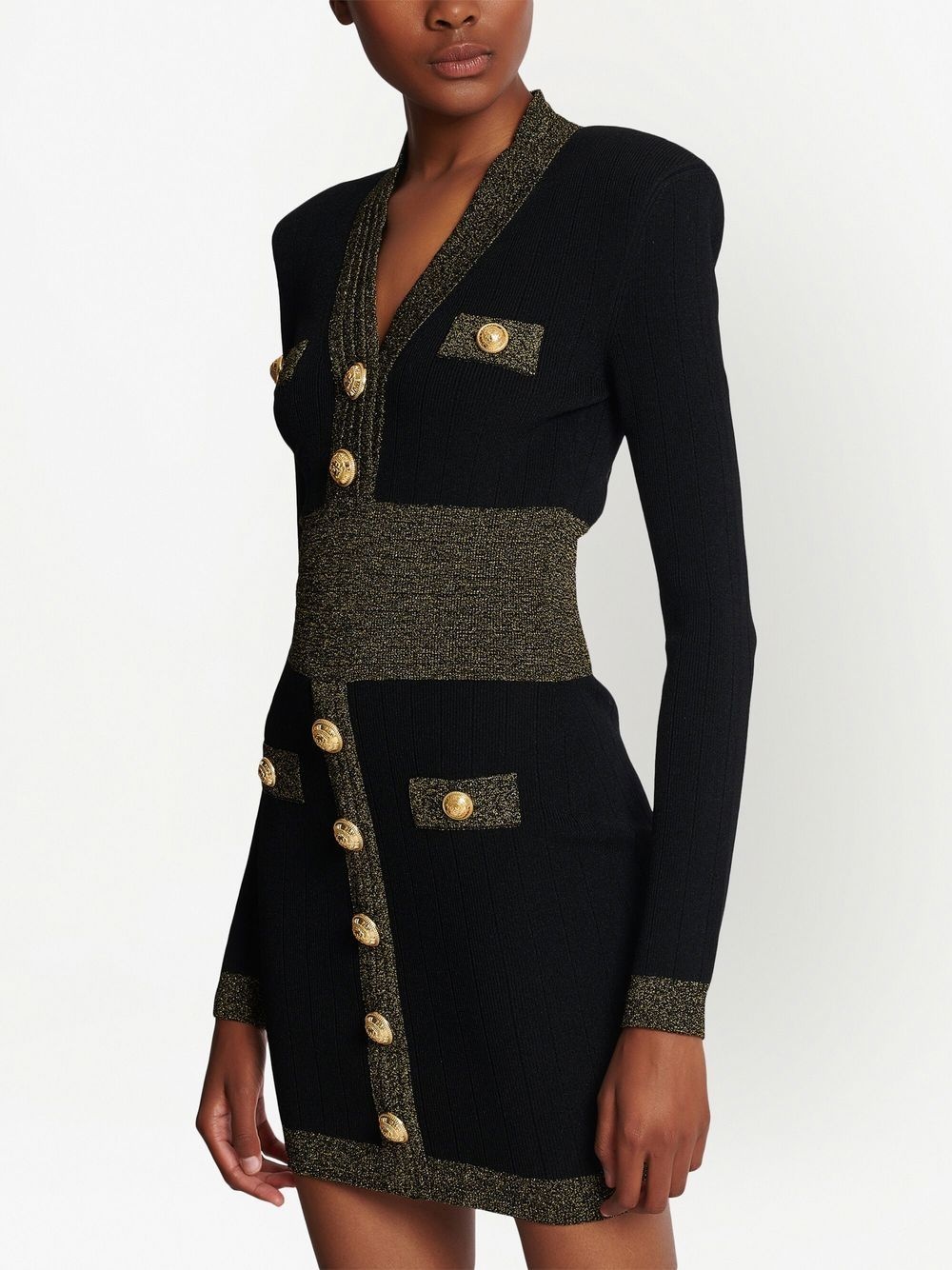 fitted embossed-button mini dress - 6