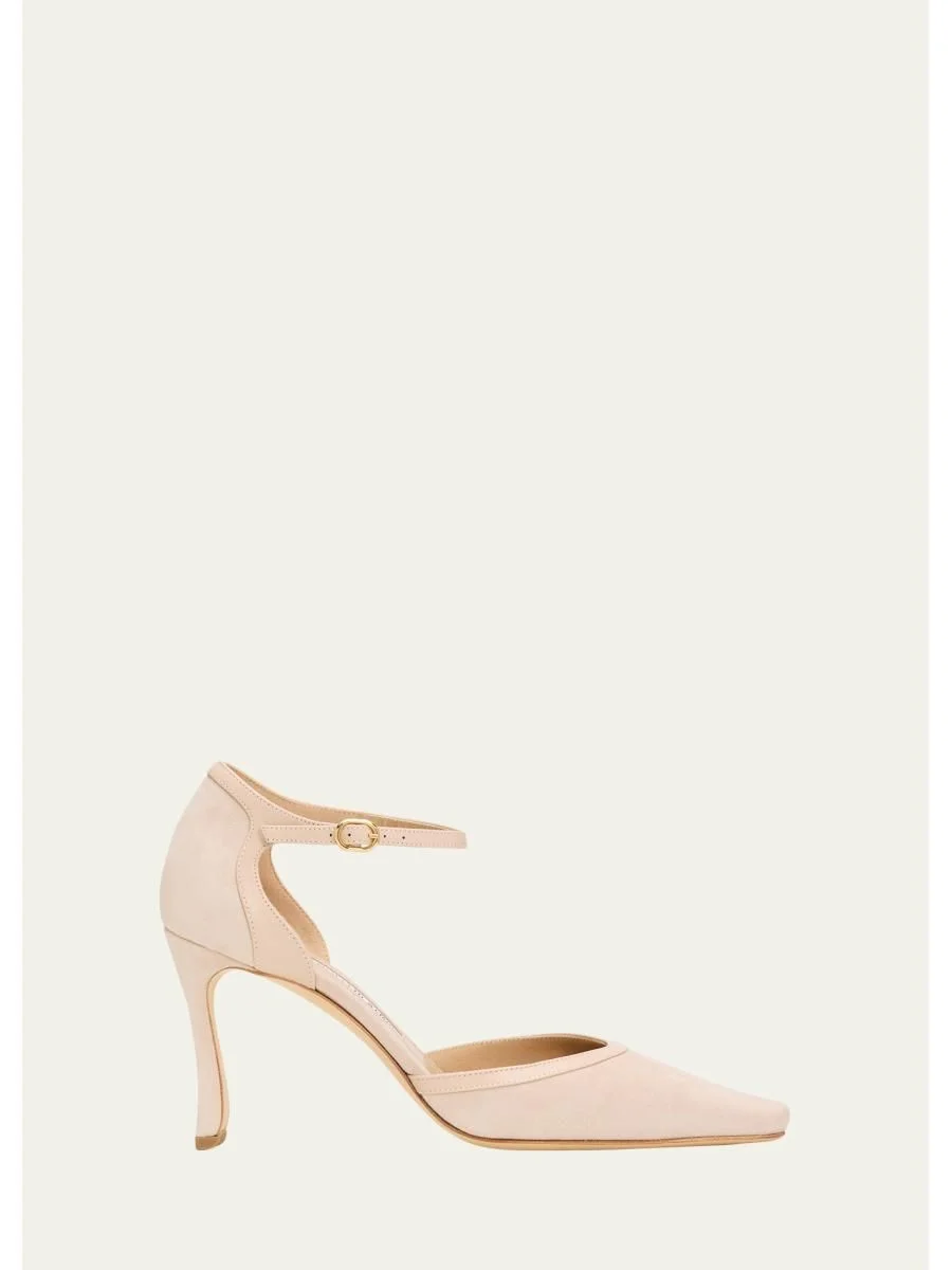 90mm Verdusan Mixed Leather Ankle-Strap Pumps - 1