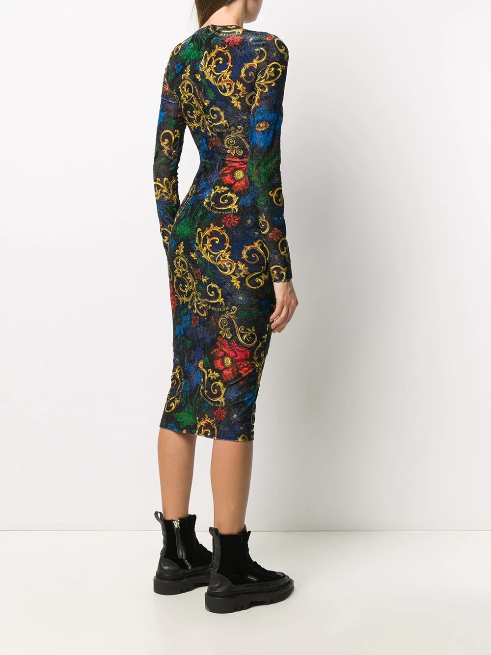 floral-print fitted midi dress - 4