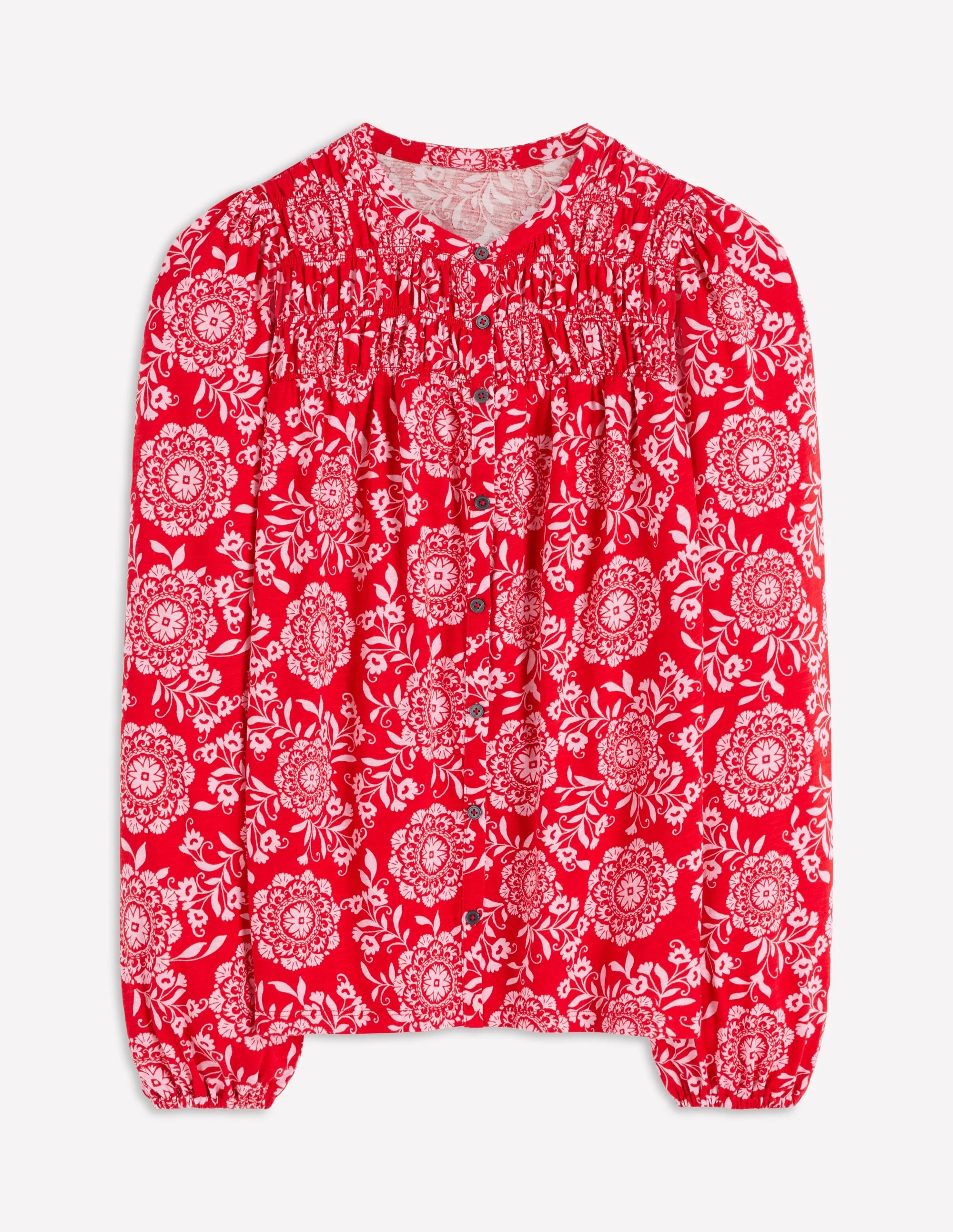 Mya Smocked Jersey Shirt-Salsa, Decorative Blossom - 1