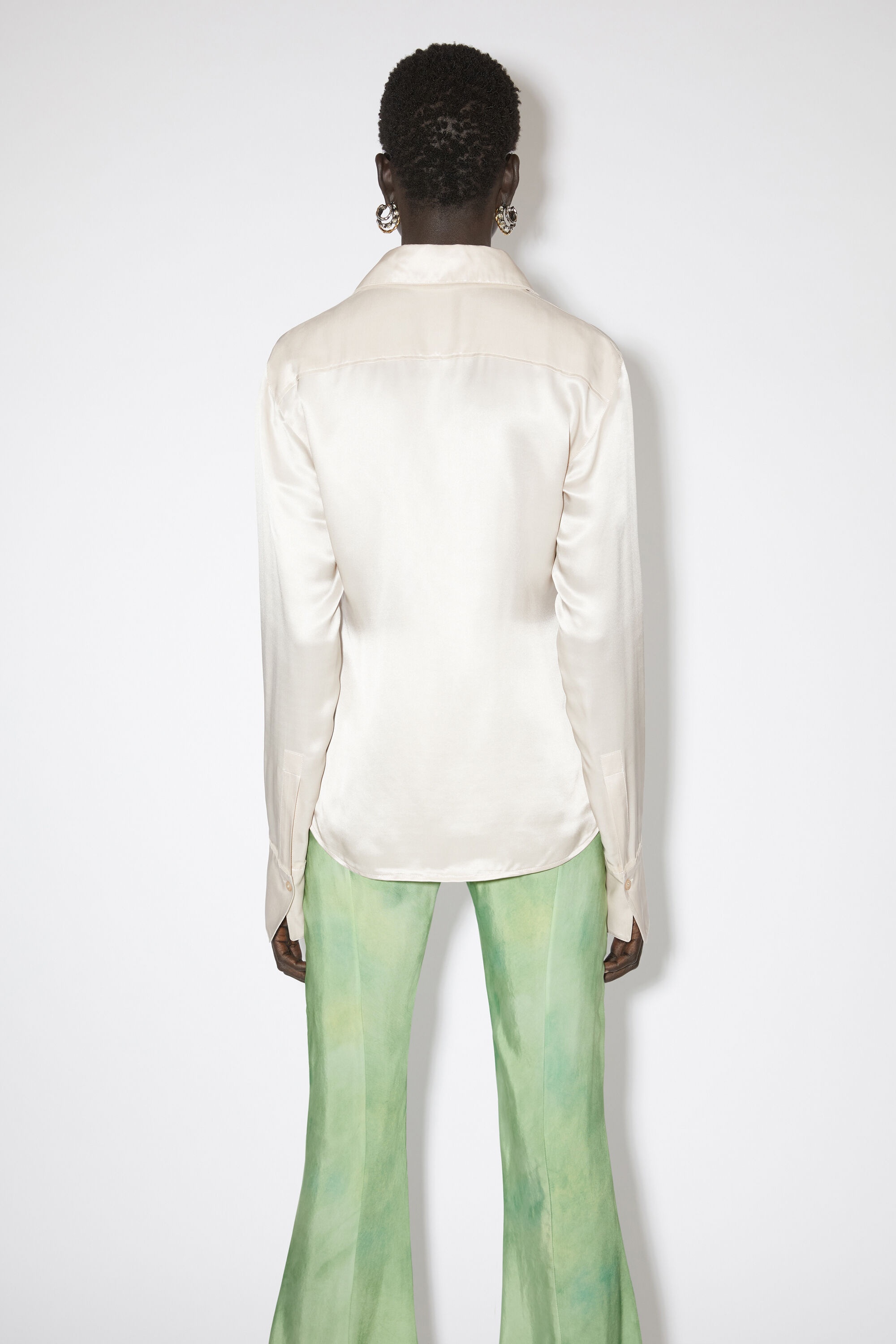 Silk blend button-up shirt - Pebble beige - 3