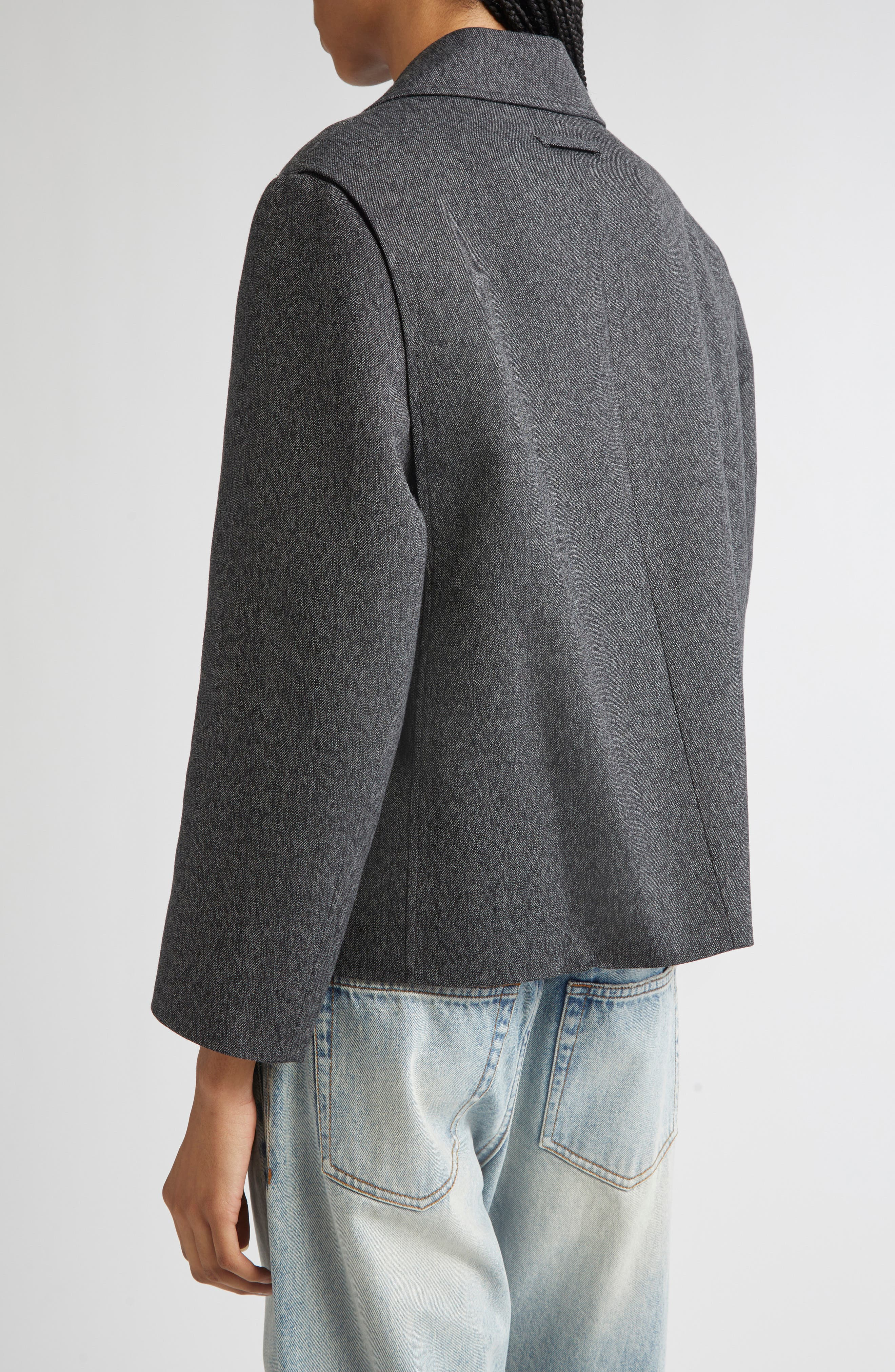 Proenza Schouler Nola Double Breasted Textured Suiting Jacket in Charcoal Melange at Nordstrom - 3