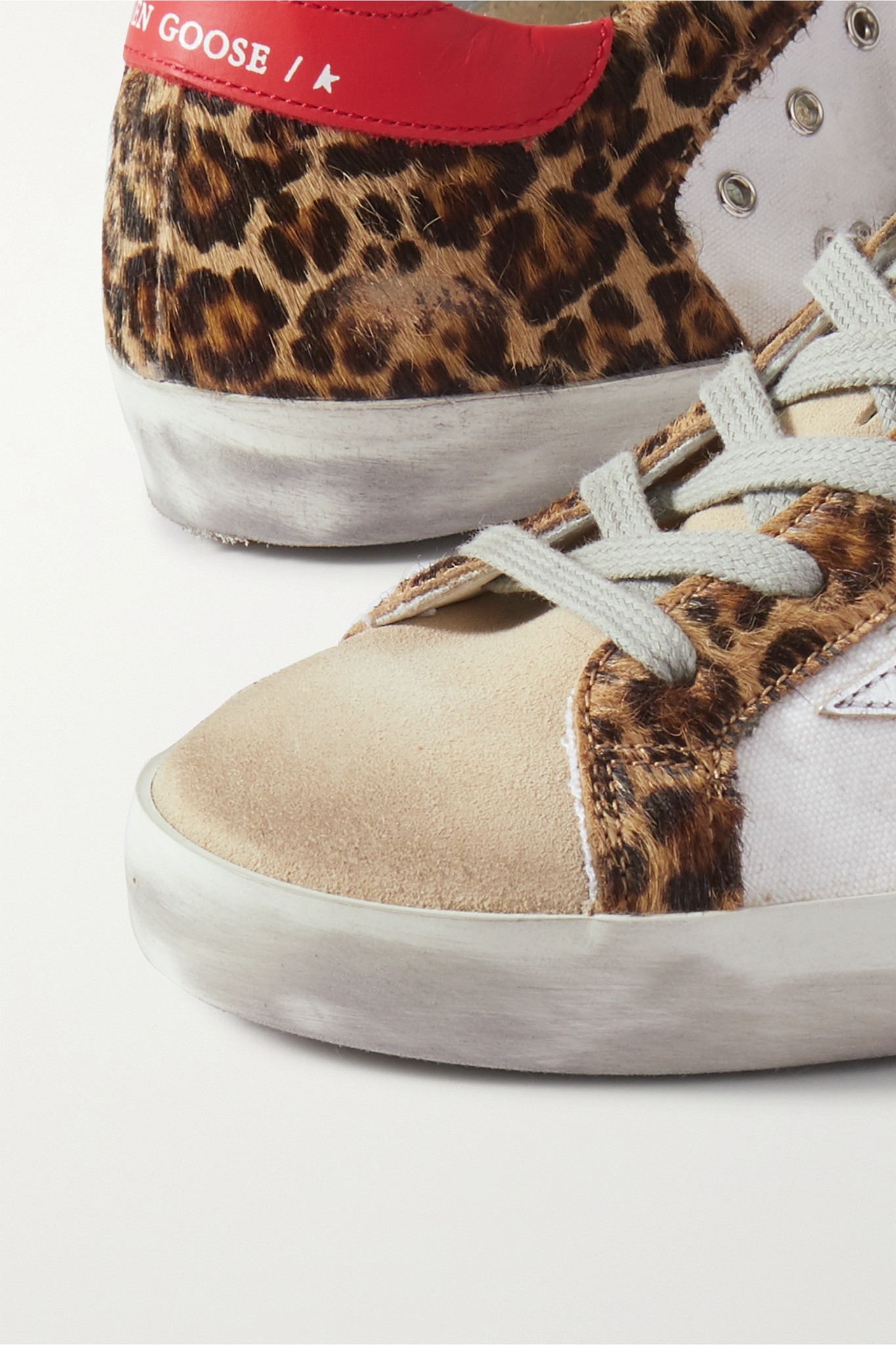Superstar distressed leopard-print calf hair, leather and suede sneakers - 3