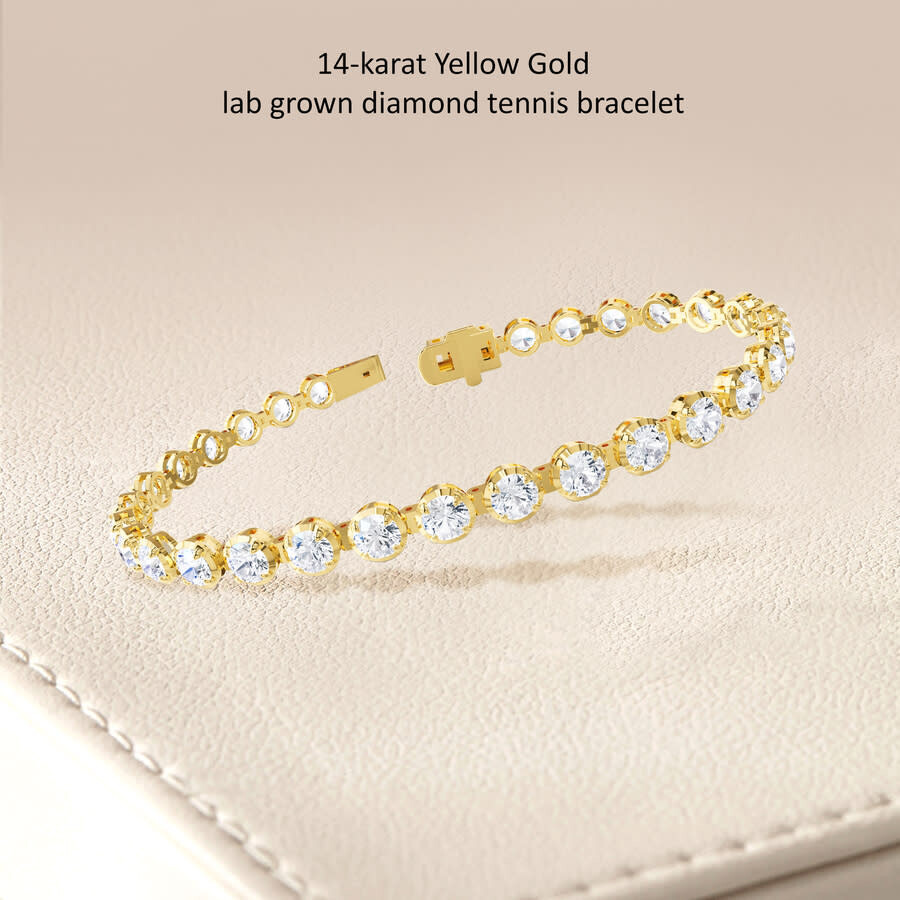 Diamond2Deal - Diamond2Deal 14k Yellow Gold 7.50 Carat Round Lab Grown Diamond Tennis Bracelet 7" VVS-VS, E-F - 2