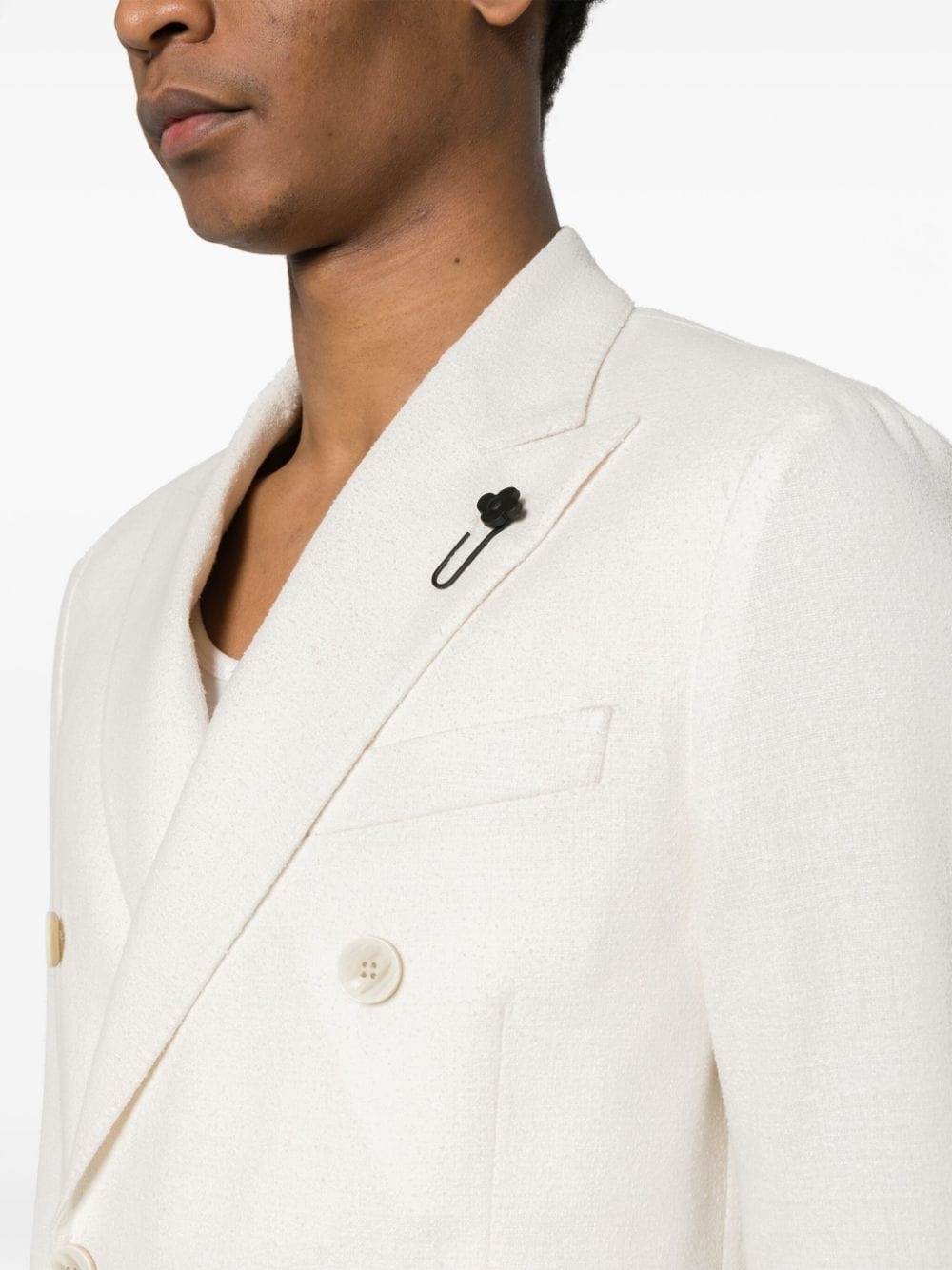 floral-brooch double-breasted blazer - 5
