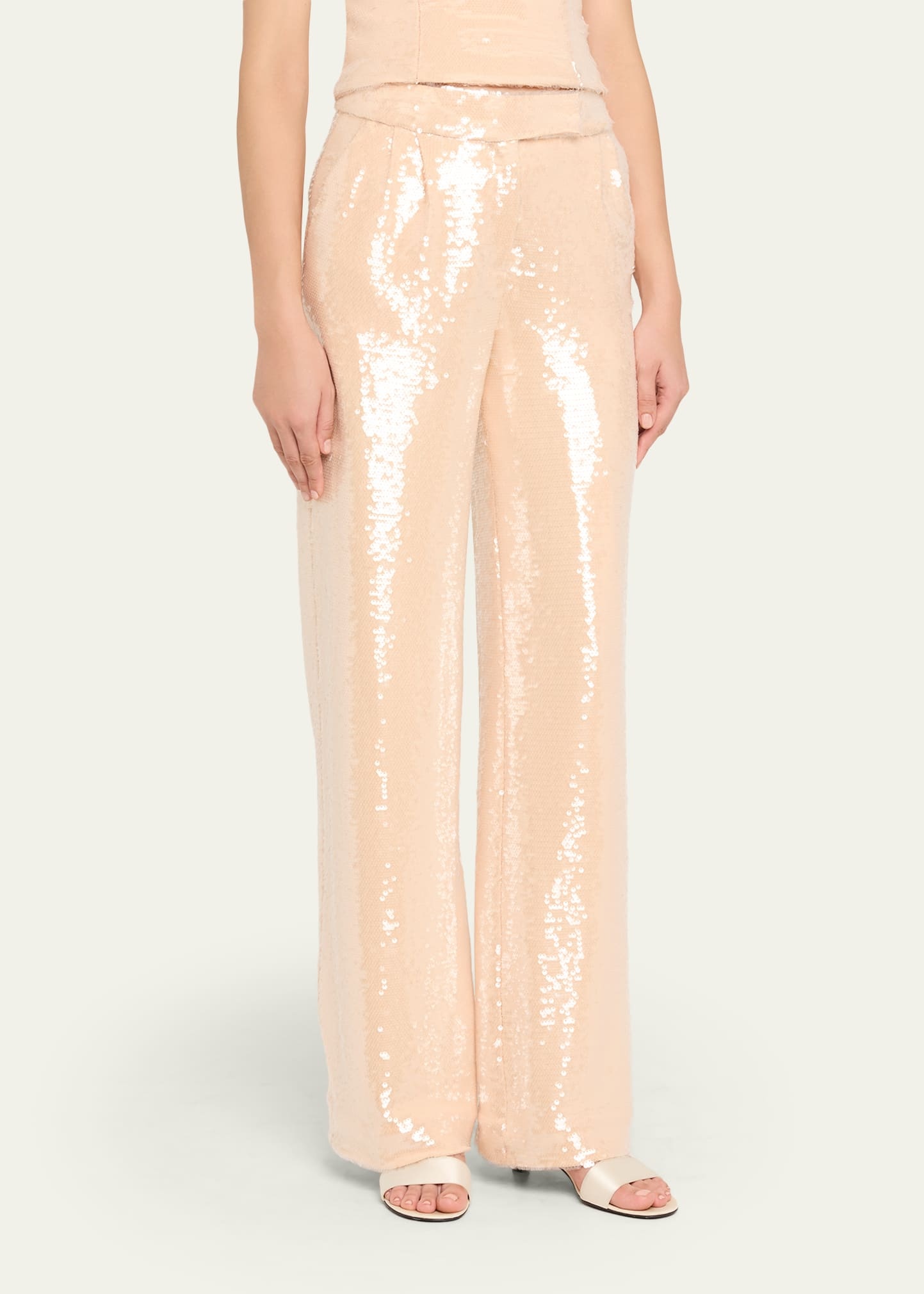 Sequin Pleated Wide-Leg Trousers - 4