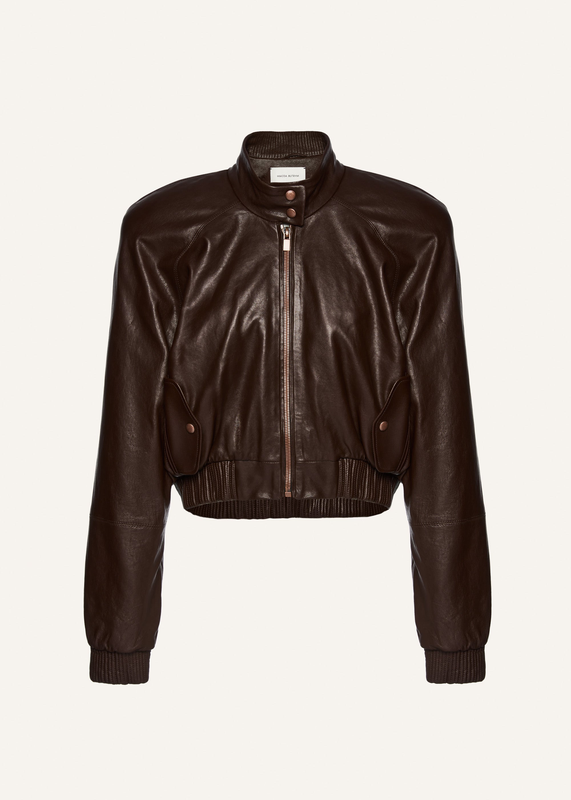 Cropped leather bomber jacket in brown - 1