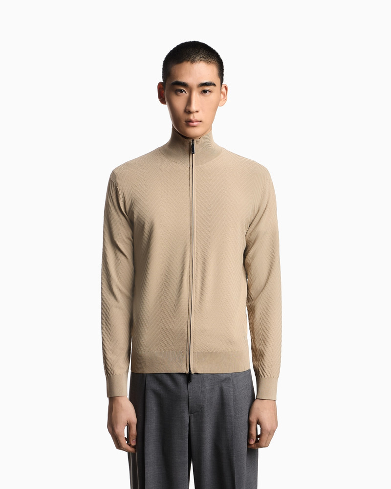 EMPORIO ARMANI ICON ASV VISCOSE BLEND CHEVRON FULL-ZIP CARDIGAN outlook