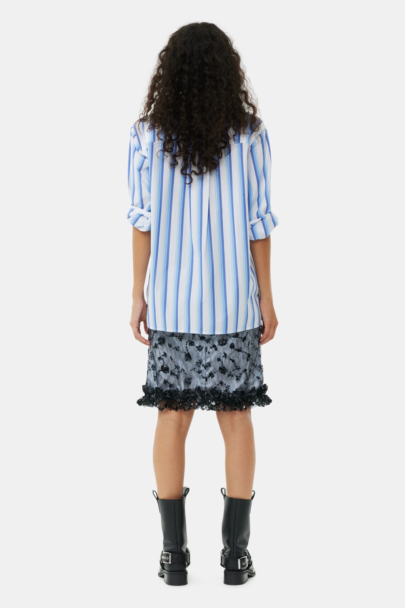 BLUE STRIPED COTTON OVERSIZED SHIRT - 5