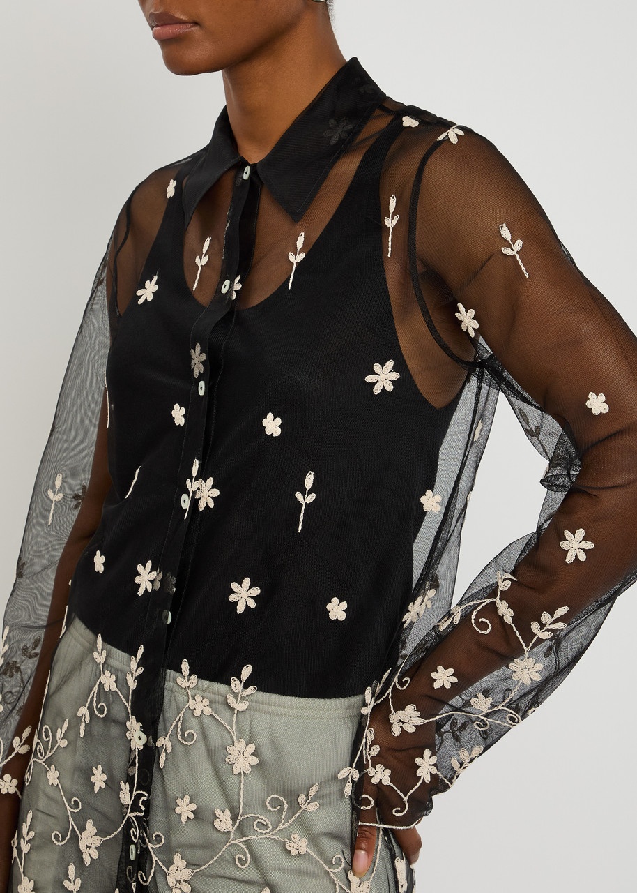 Toteme Floral-embroidered Sheer Tulle Shirt - 5