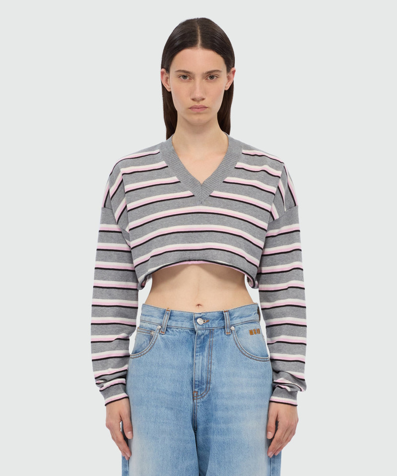 MSGM Cropped horizontal striped knit sweater. outlook