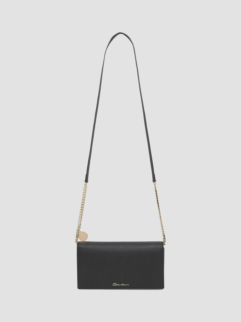 Women's Wallet-on-Chain Leather Crossbody Bag - Black 1
