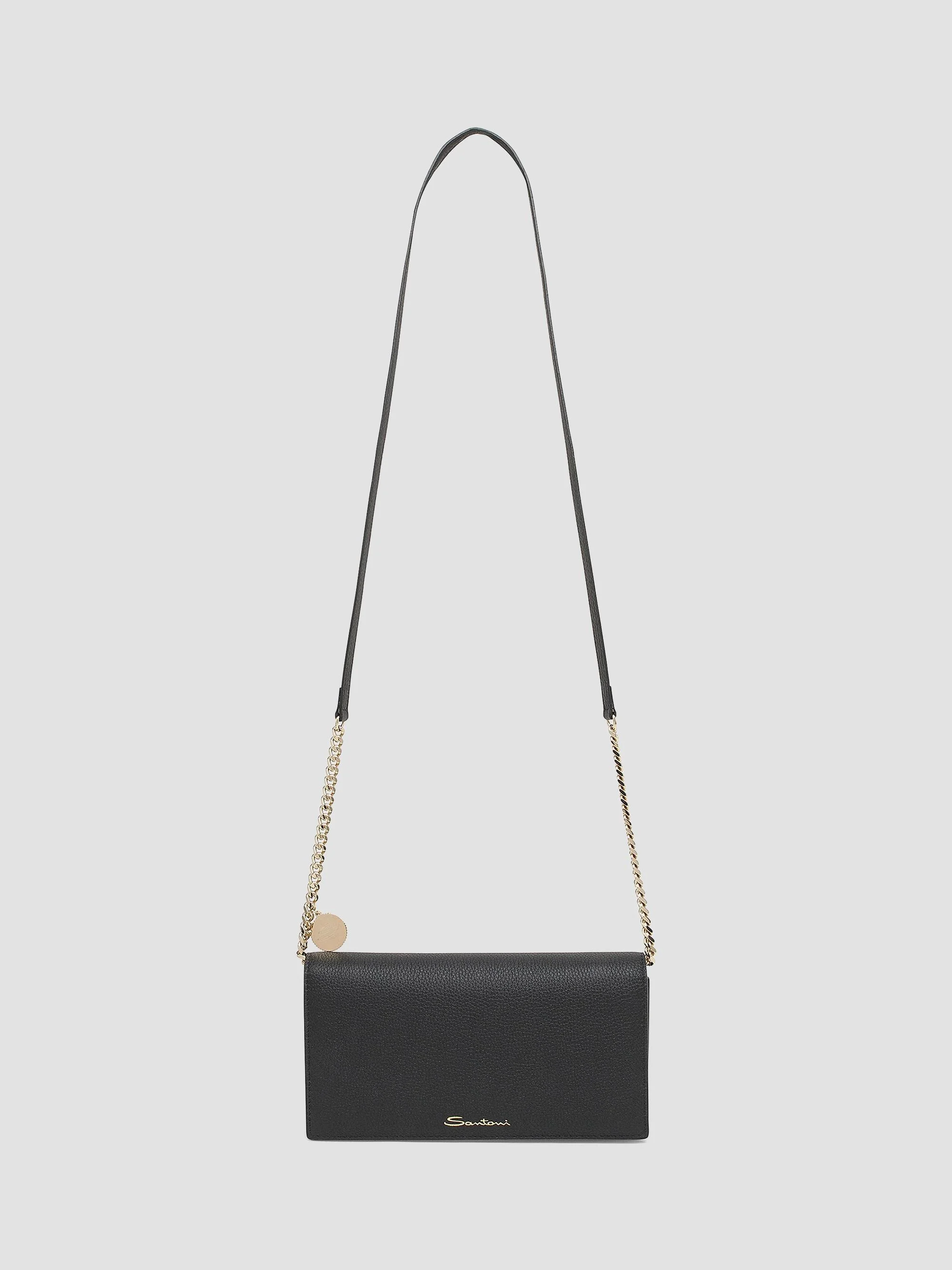 Women's Wallet-on-Chain Leather Crossbody Bag - Black - 1