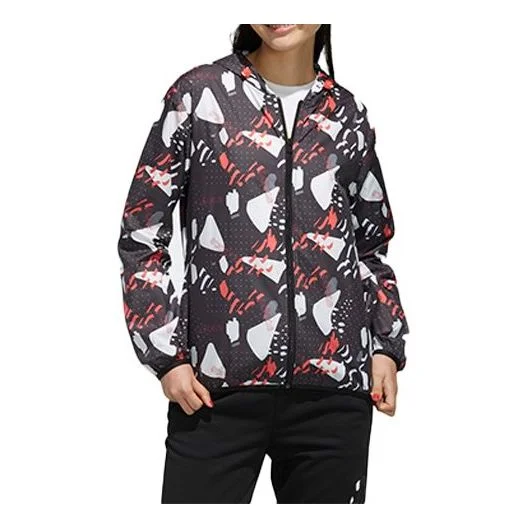 (WMNS) adidas neo Printing Hooded Jacket Black DW7813 - 1