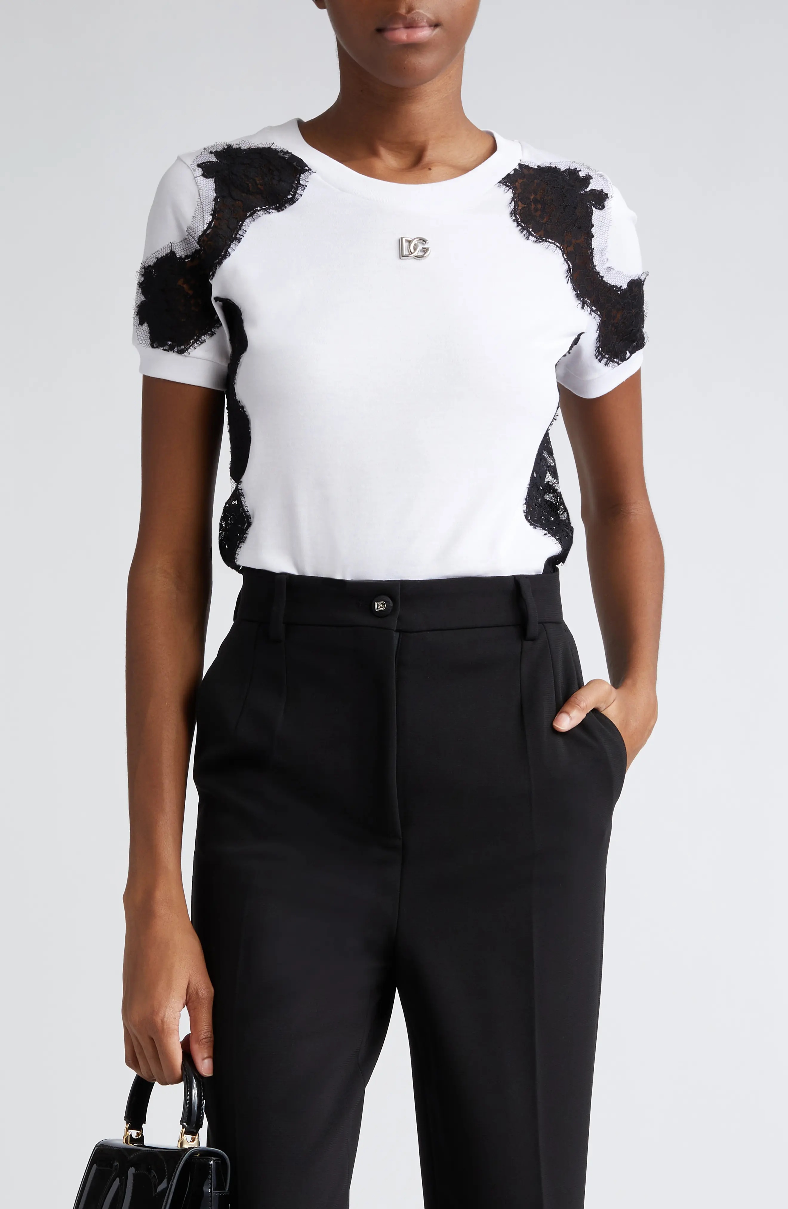 Dolce & Gabbana Lace Detail Cotton Blend T-Shirt | nordstrom