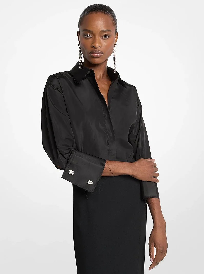 Frayed Trim Silk Taffeta Shirt - 1