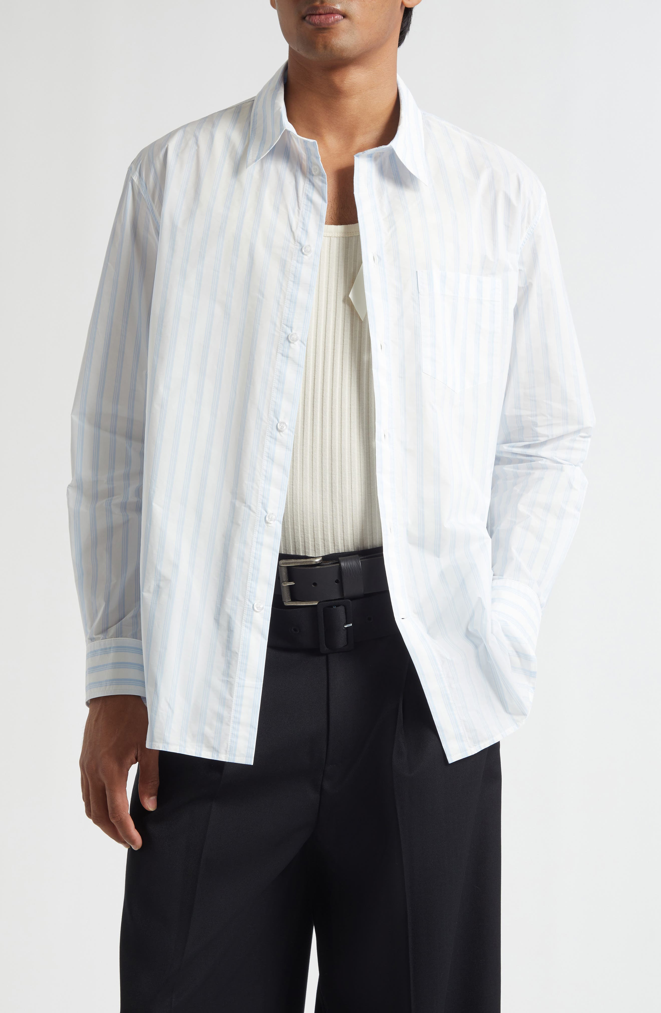 Simone Rocha Easy Stripe Button-Up Shirt in White/Blue at Nordstrom - 1
