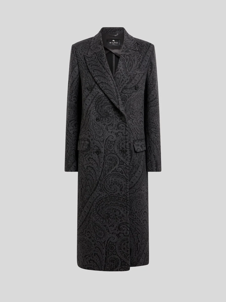 DOUBLE-BREASTED WOOL JACQUARD COAT WITH PAISLEY MOTIF - 1