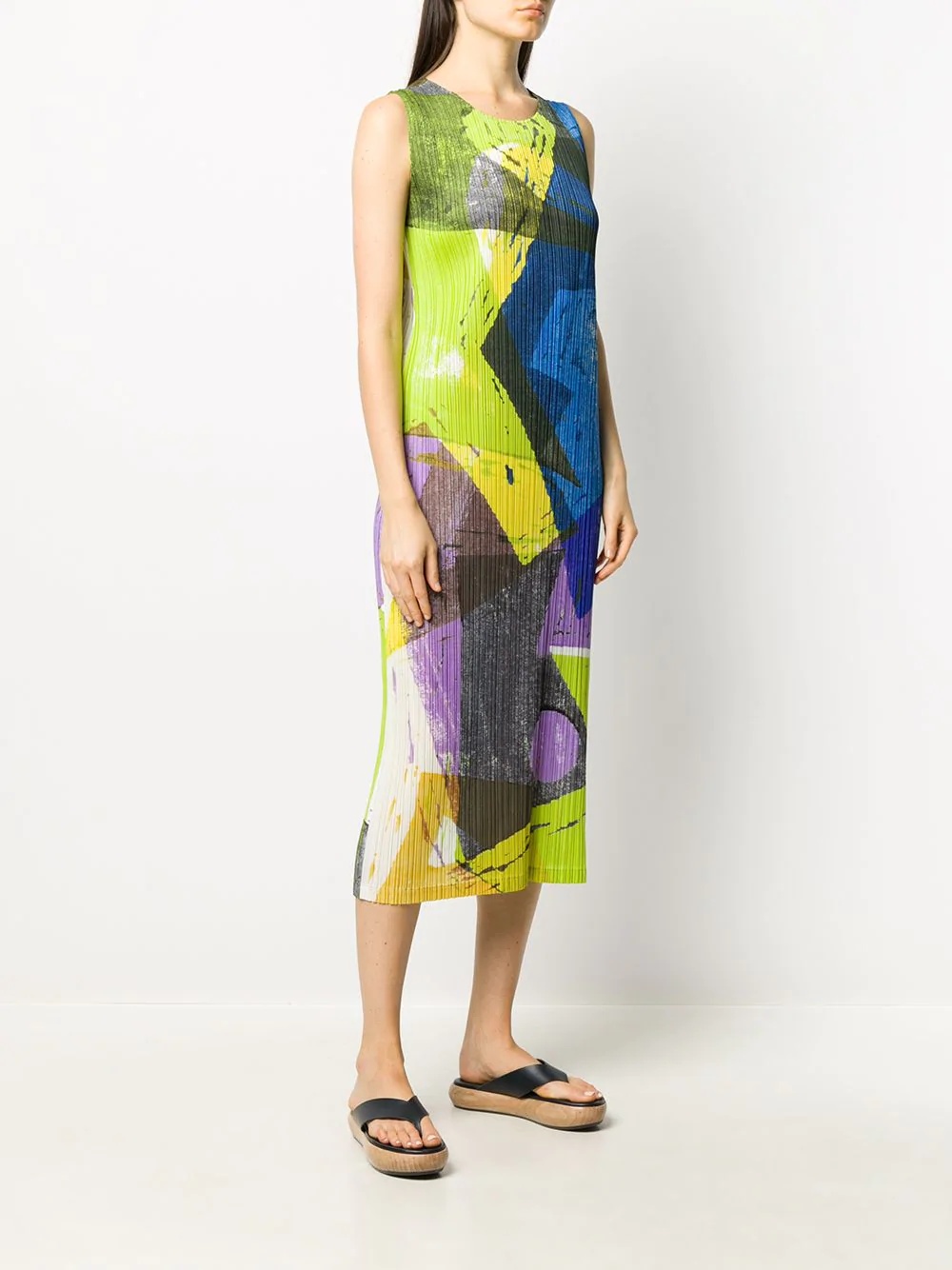 micro pleat abstract print dress - 3