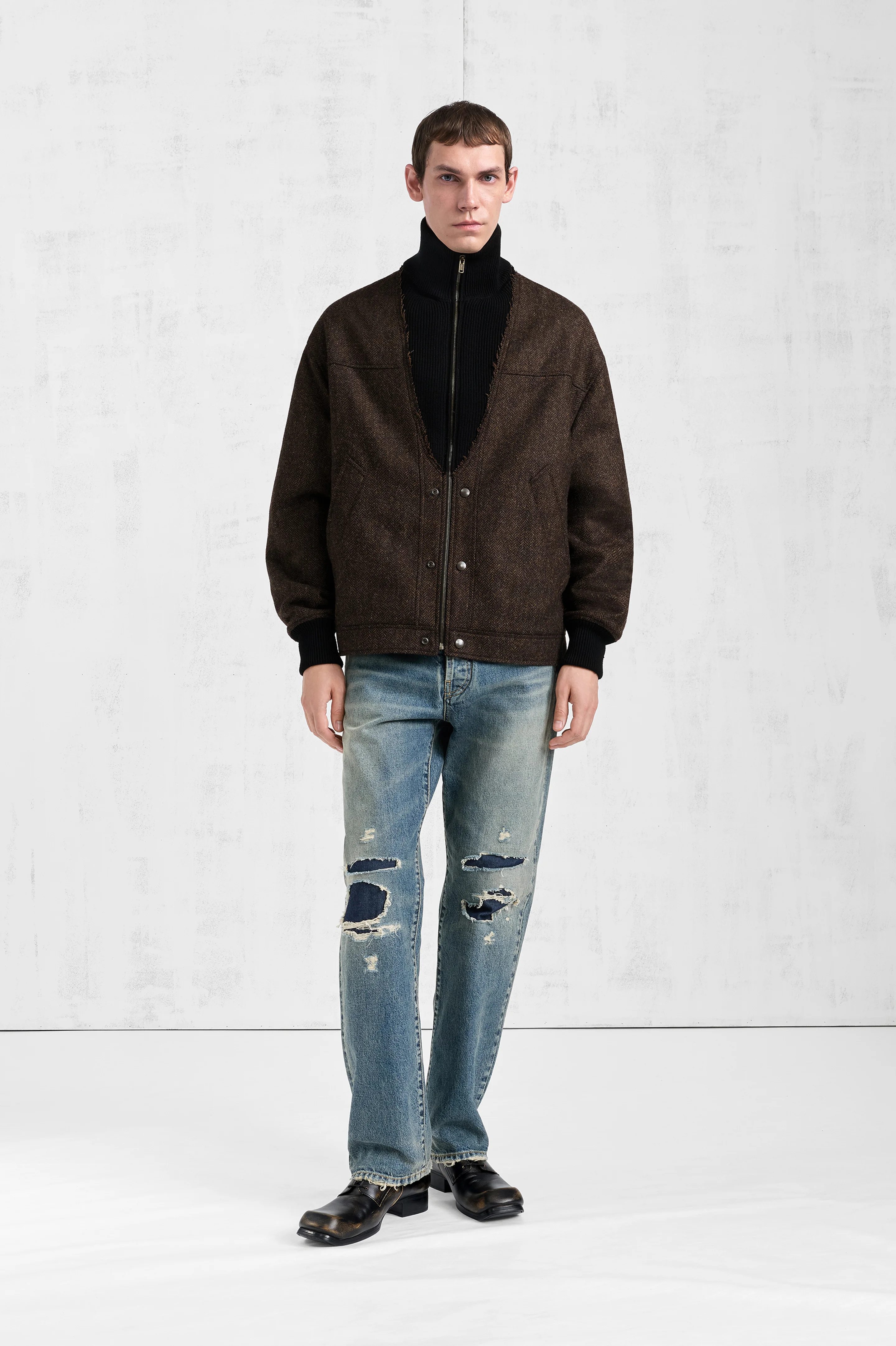 Herringbone Wool Zip Jacket - 1