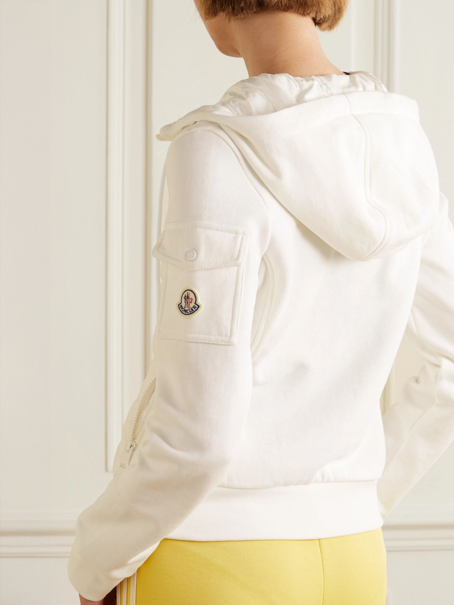 Paneled cotton-blend terry and quilted shell down hoodie White - 4