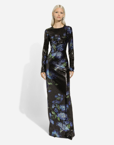 Dolce & Gabbana Long sequined dress with bluebell print outlook