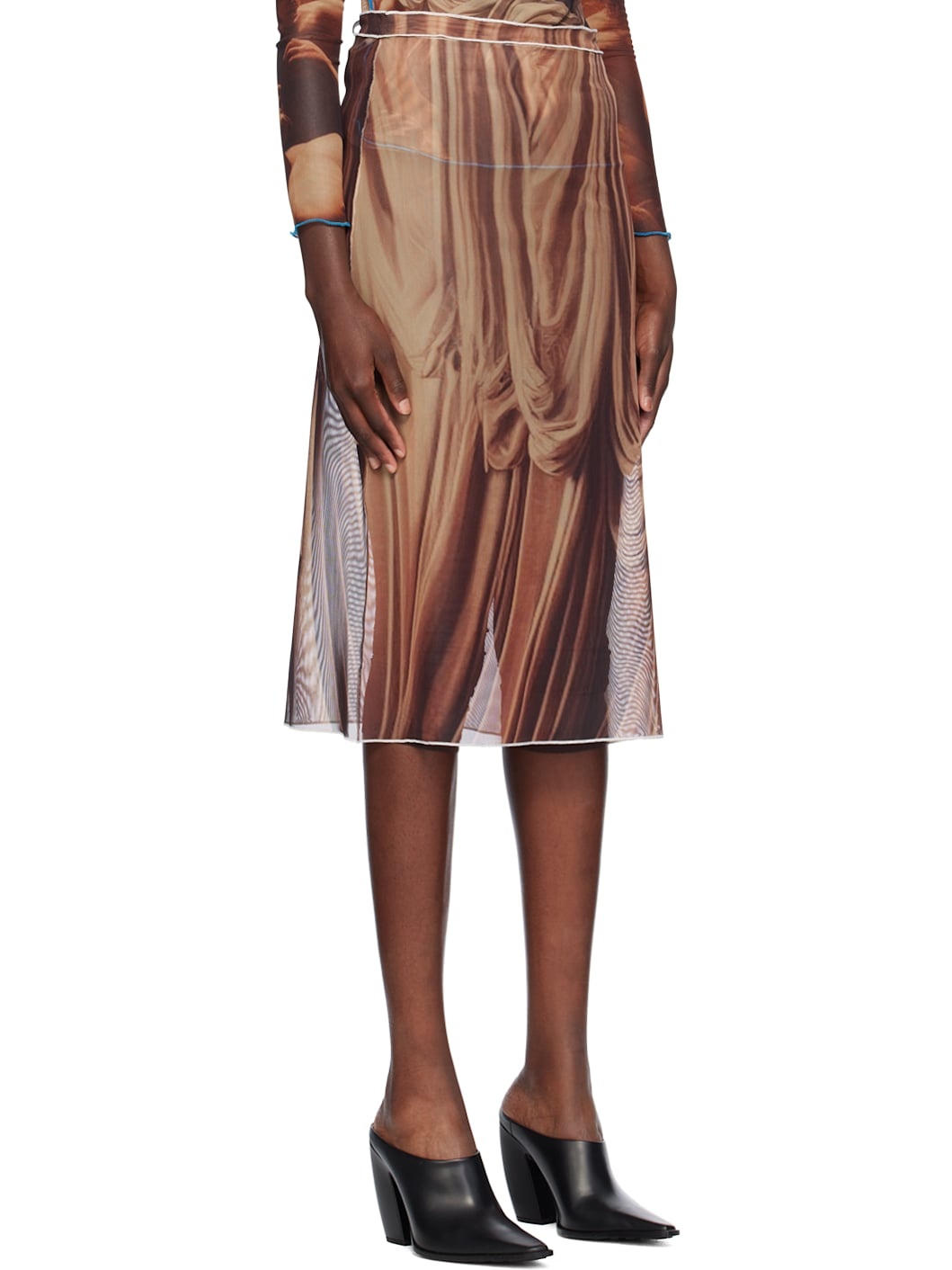 Brown Draped Printed Midi Skirt - 2