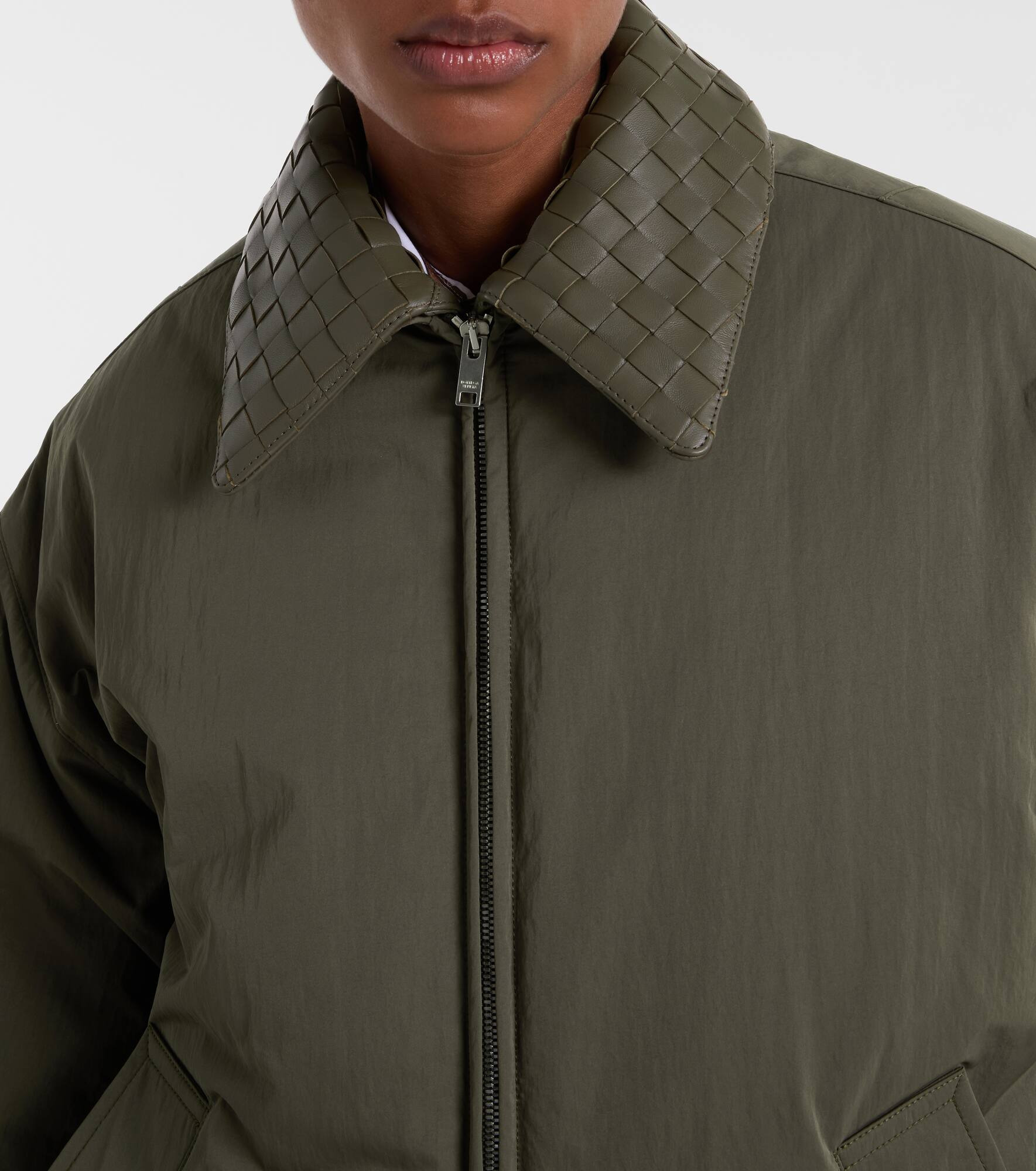 Intrecciato leather-trimmed down jacket - 4