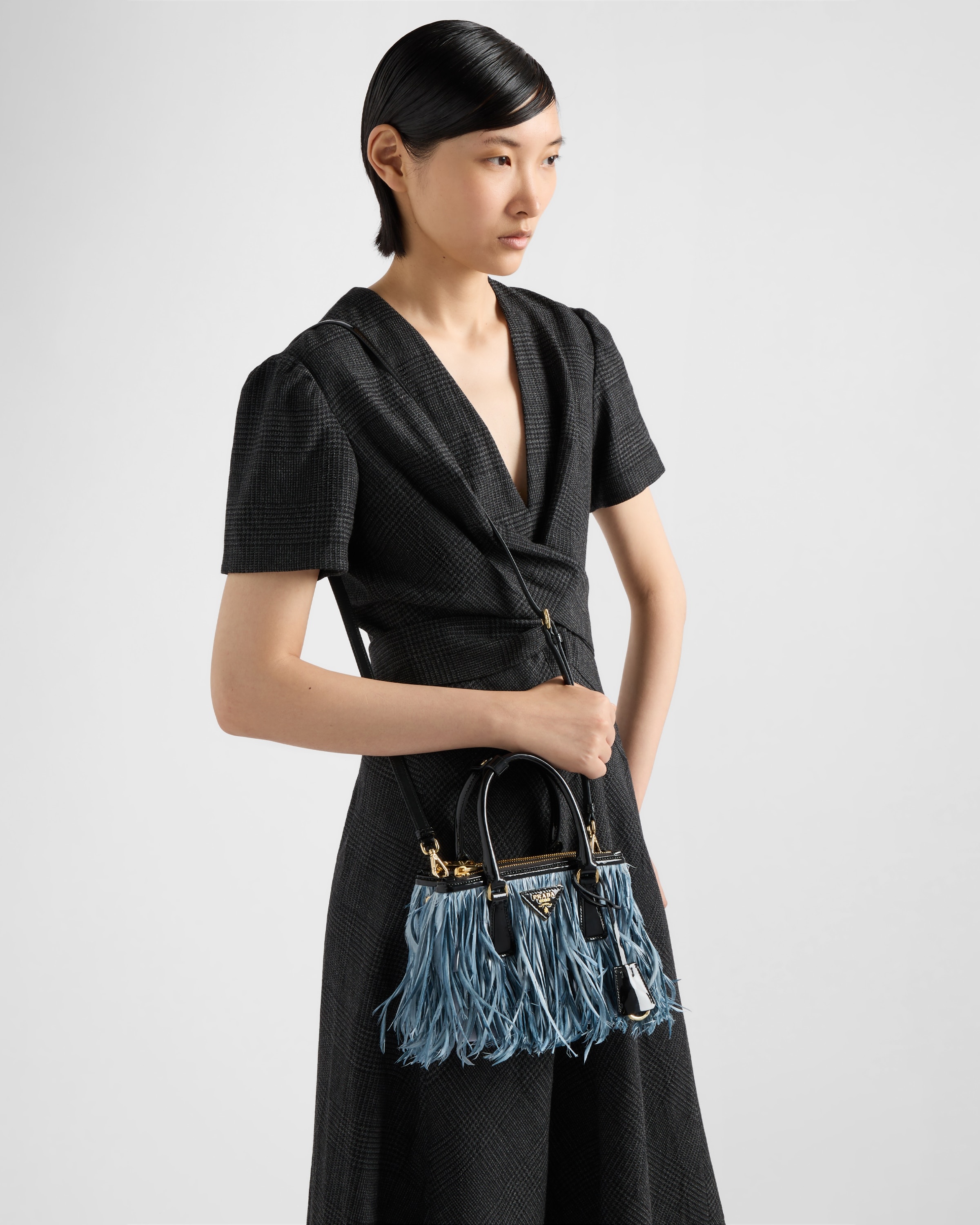 Prada Galleria mini-bag with feather trim - 7