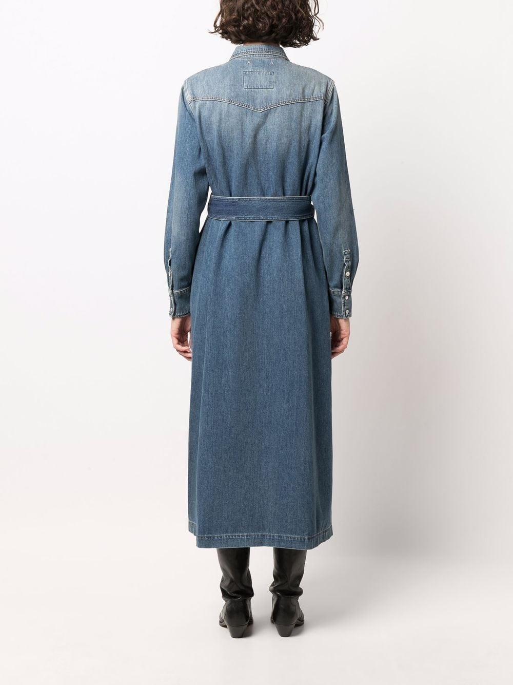 logo-patch long-sleeve denim dress - 4