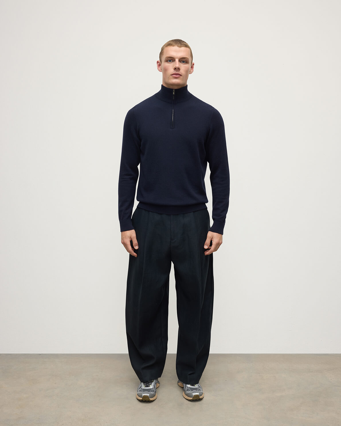 Classic Cashmere Navy Zip Neck Jumper - 2