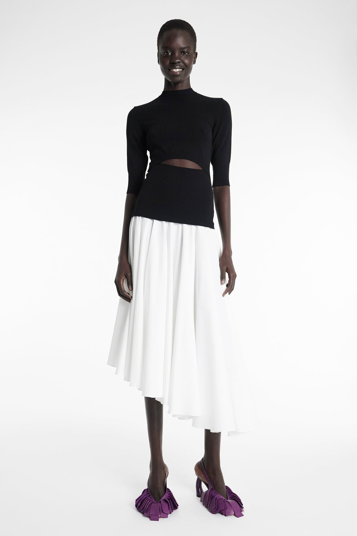 KNIT TOP DRESS BLACK WHITE - 5