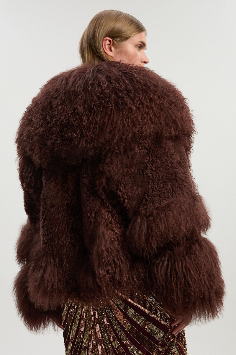 Mongolian Shearling Panelled Short Coat 6