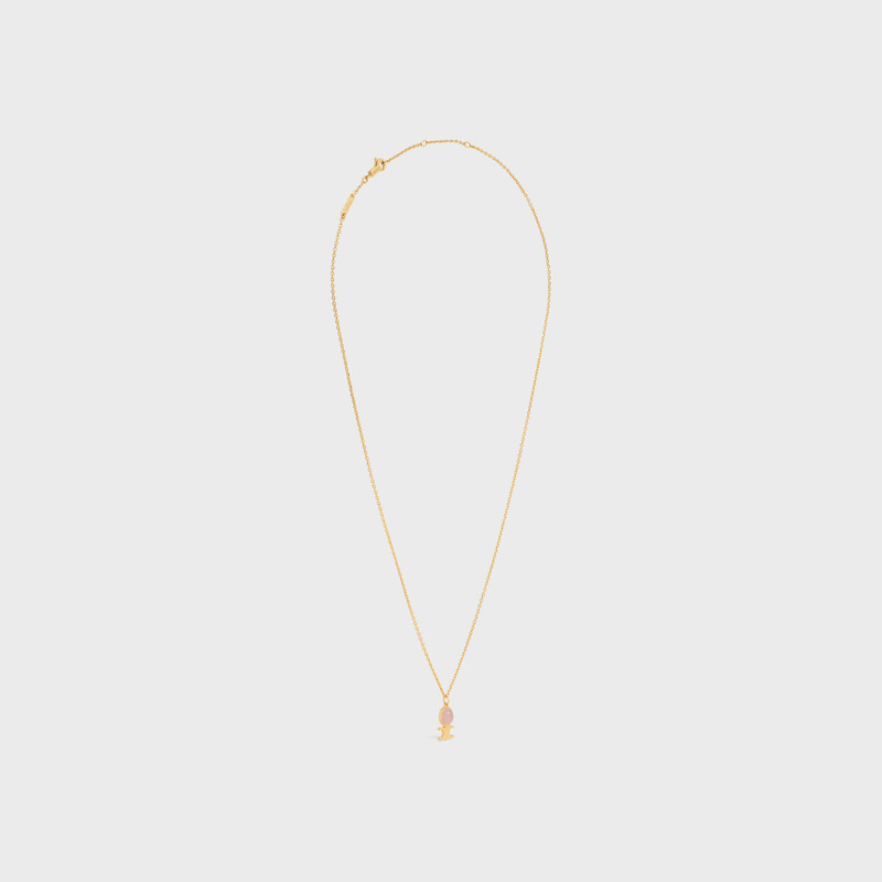 Triomphe Indie Small Necklace in Brass with Gold Finish and Pink Quartz 3