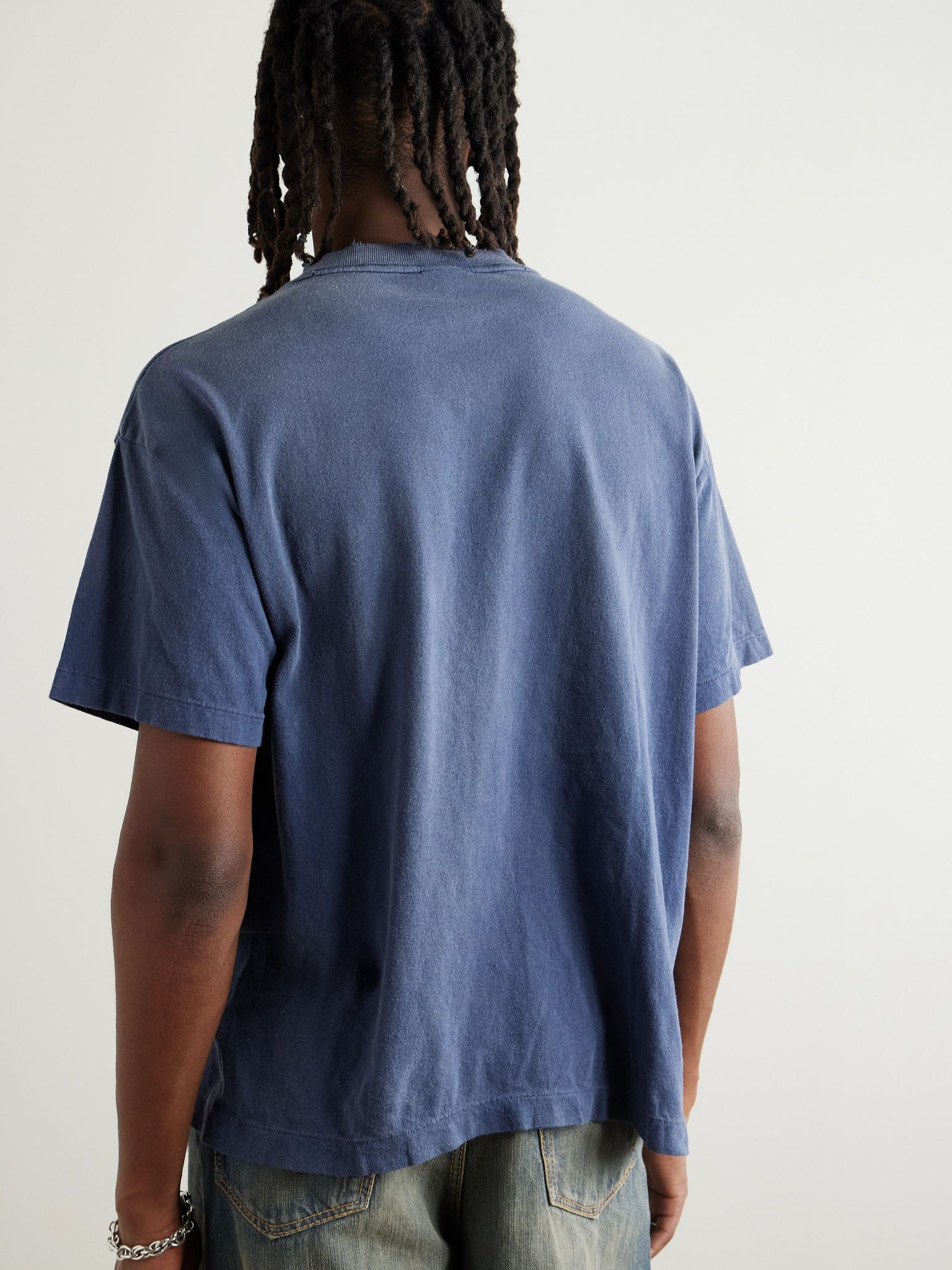 + Ghost in the Shell Distressed Printed Cotton-Jersey T-Shirt Navy - 4