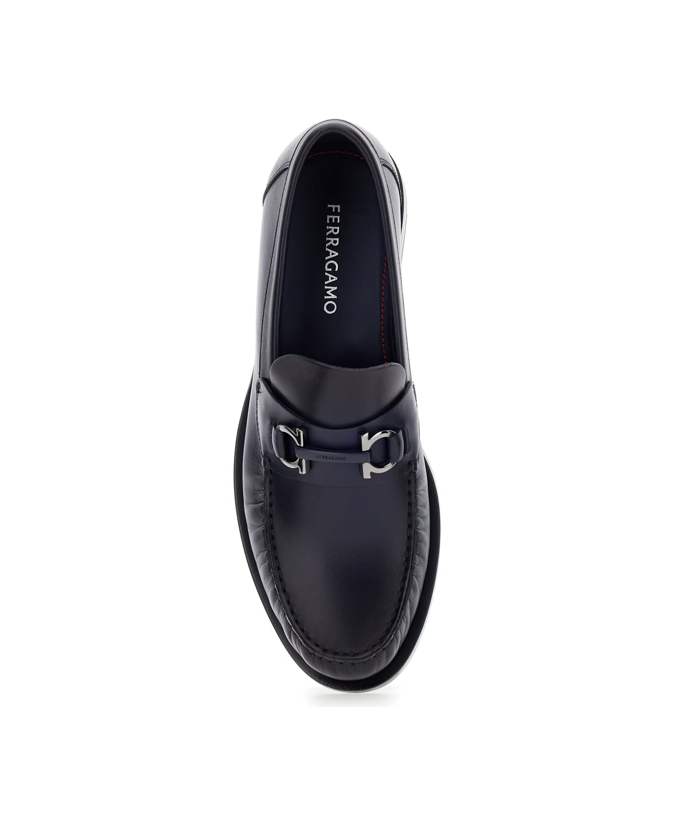 'fort' Blue Slip-on Loafers With Gancini Detail In Brushed Leather Man - 4