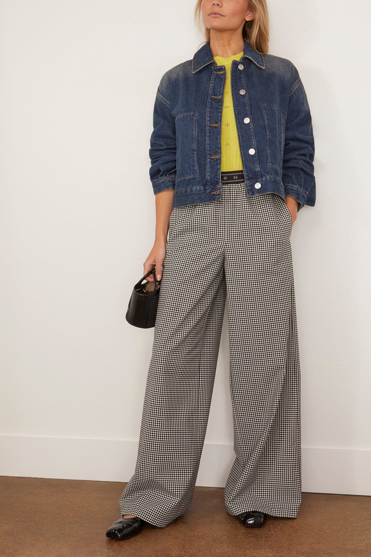 Checked Palazzo Trousers in Black - 2