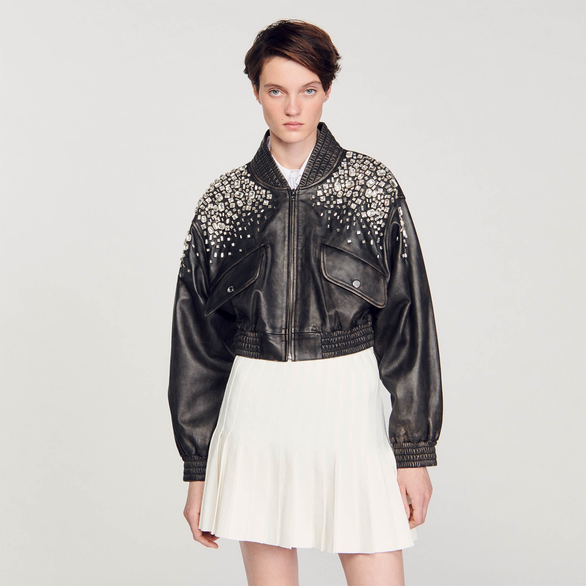 CRYSTAL-STUDDED LEATHER JACKET - 5