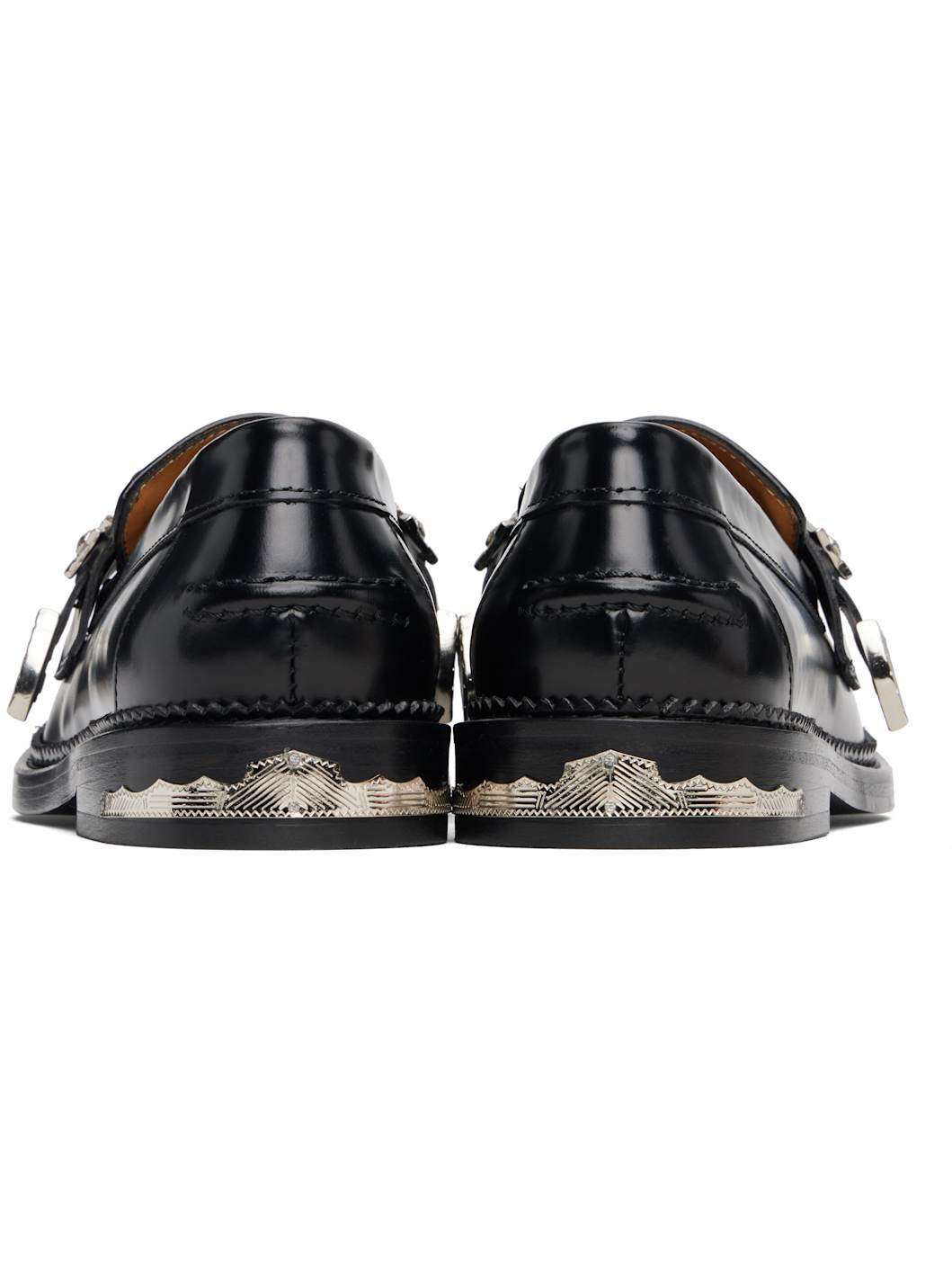 Black Polished Leather Loafers - 2