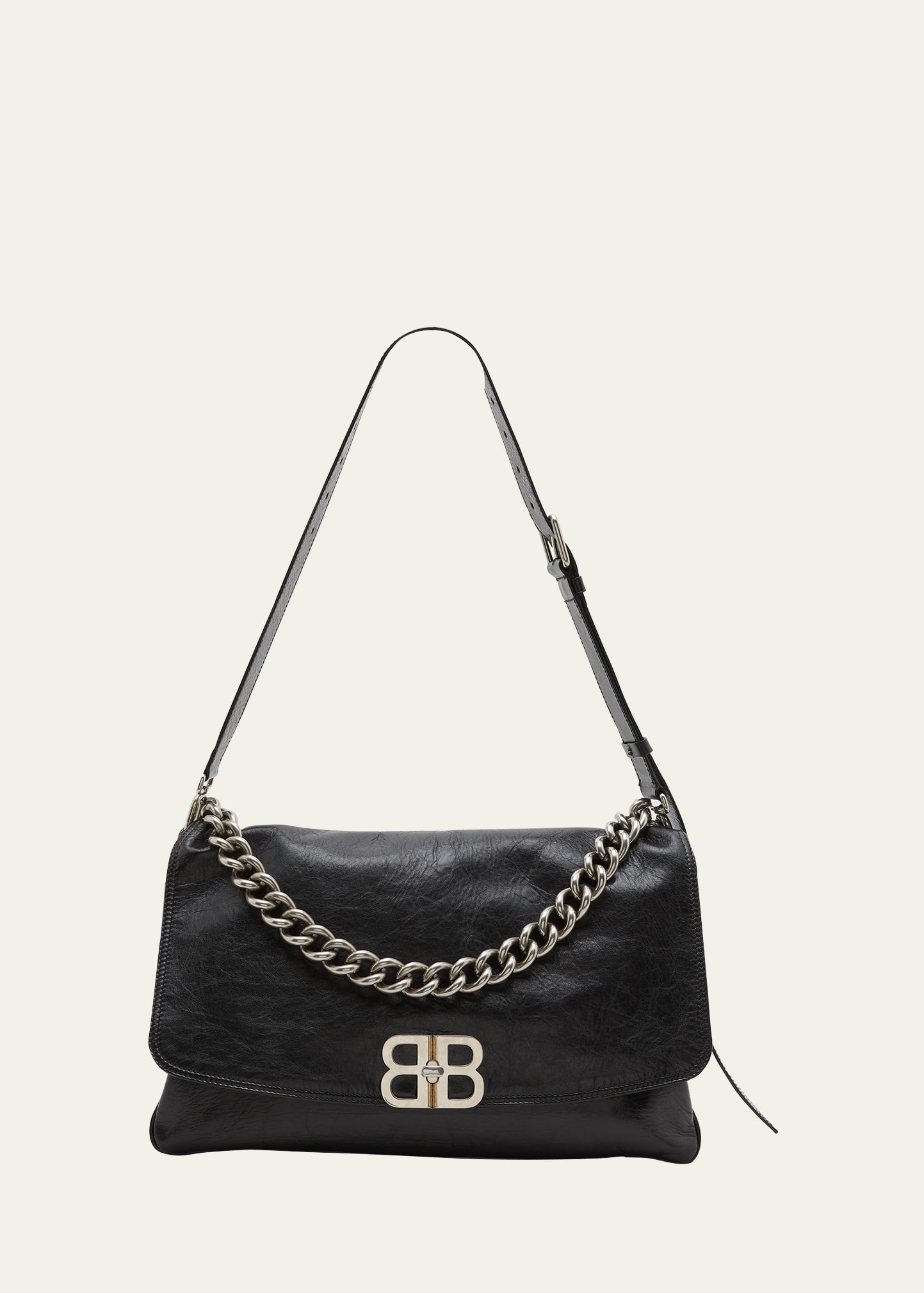 Large Flap Leather Shoulder Bag - 1